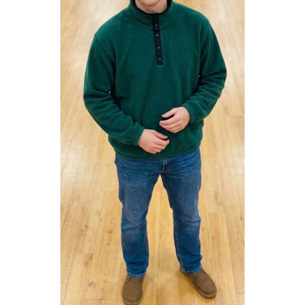USA Olympic Brand Men's Green Vintage Fleece Snap Mock Neck Pullover Medium